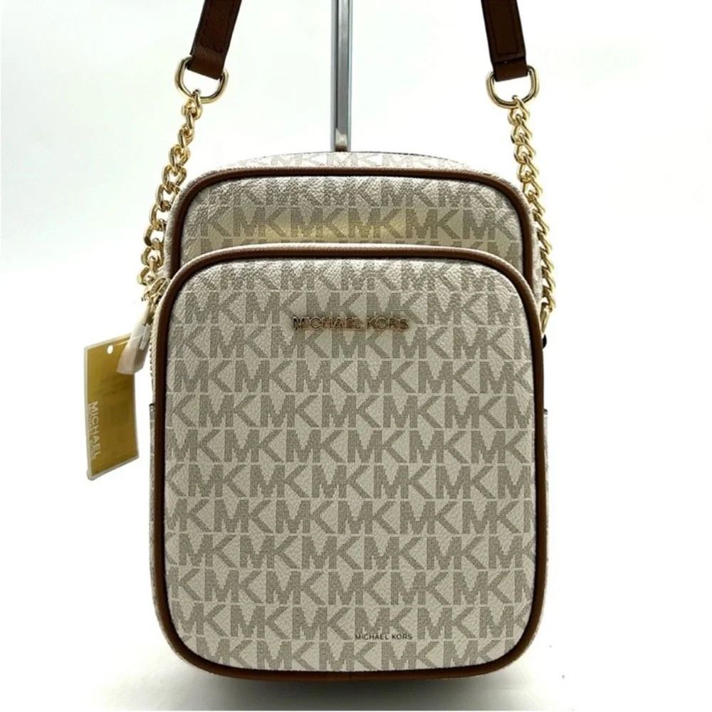 Michael Kors Jet Set Travel Medium Logo Crossbody Bag Vanilla/Brown